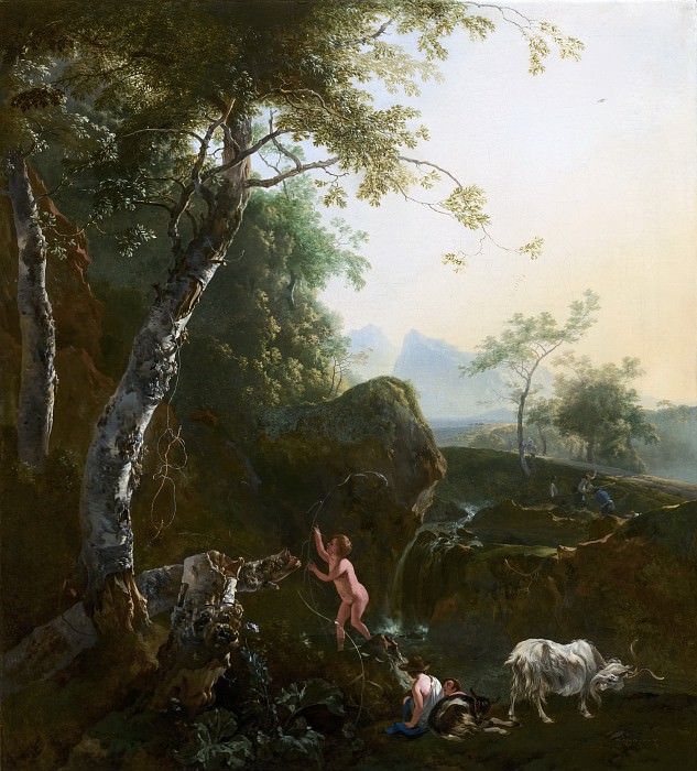Adam Pijnacker - Mountainous Landscape with Waterfall. Mauritshuis