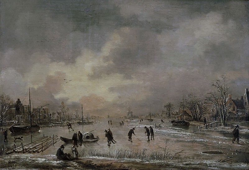 Aert van der Neer - Winter Landscape with Houses. Mauritshuis