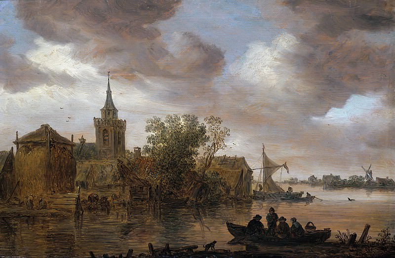 Jan van Goyen - River View with Church and Farmhouse. Mauritshuis