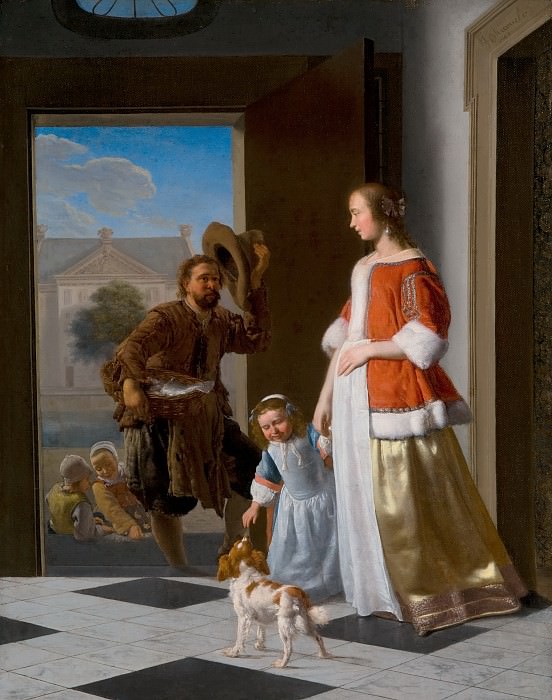 Jacob Ochtervelt - A Fishmonger at the Door. Mauritshuis