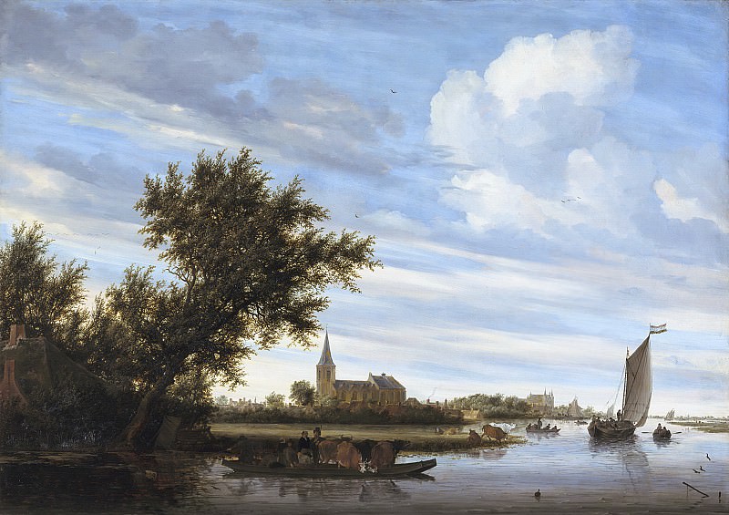 Salomon van Ruysdael - River View with Church and Ferry. Mauritshuis