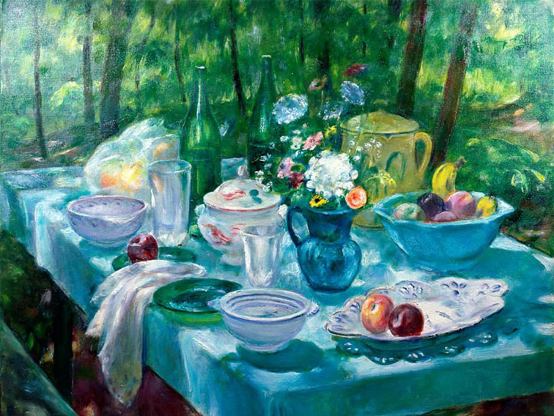 ST-ARTI001aPicnic Table with Fruit and Flowers by Martha Walter. Импрессионизм