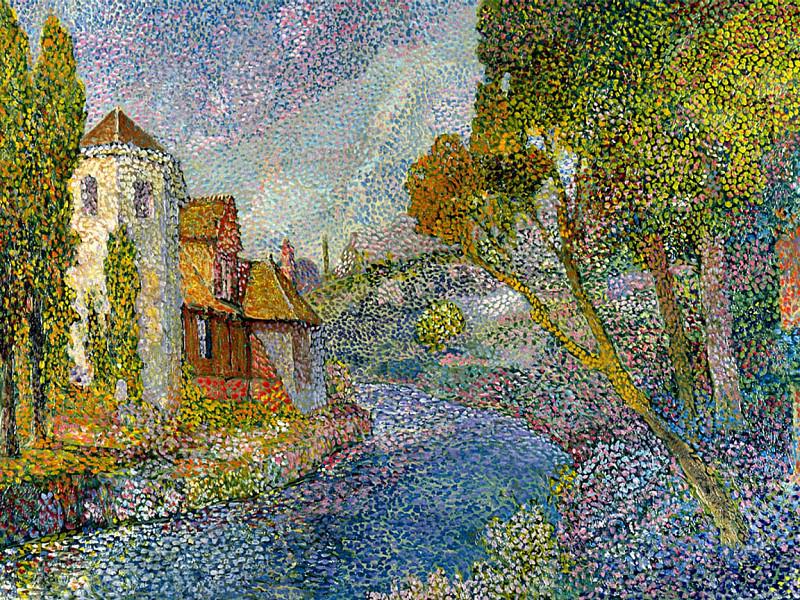 ST-ARTI001aHouse on the Bank of the River by Leo Gausson. Impressionism