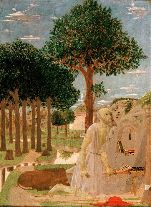 Piero della Francesca (c.1416-1492) - Landscape with the penitent St. Jerome. Part 4