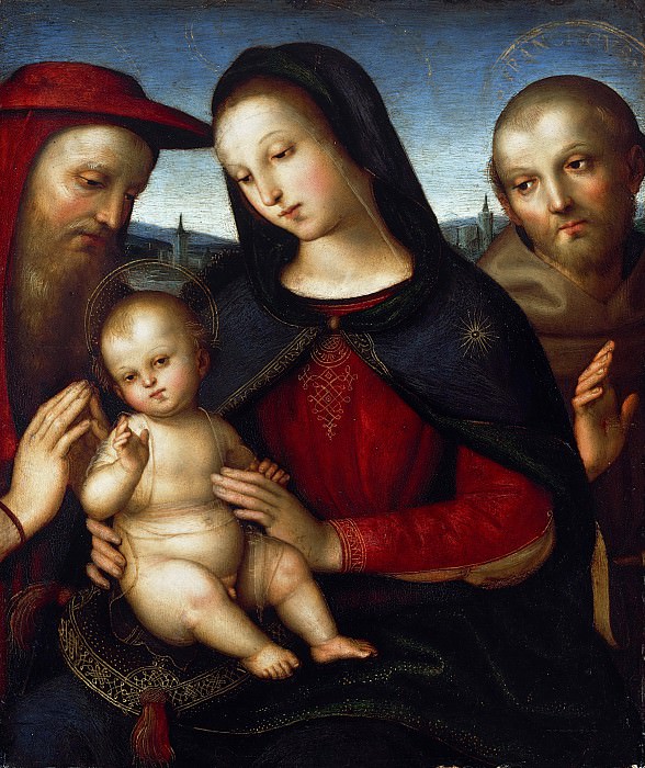 Maria with the blessing Child with Saints Jerome and Francis. Raffaello Sanzio da Urbino) Raphael (Raffaello Santi