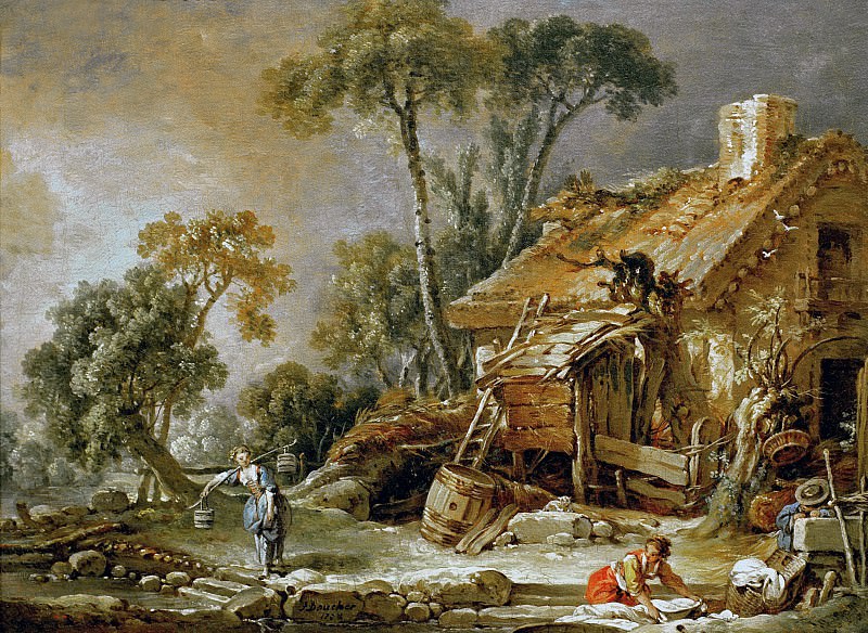 Буше, Франсуа (1703–1770) - Пейзаж с хижиной. Часть 4