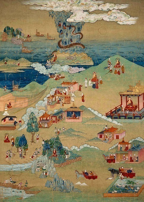 Painted Banner (Thangka) of Five Morality Tales from the Avadana Kalpalata Jataka. Tibet