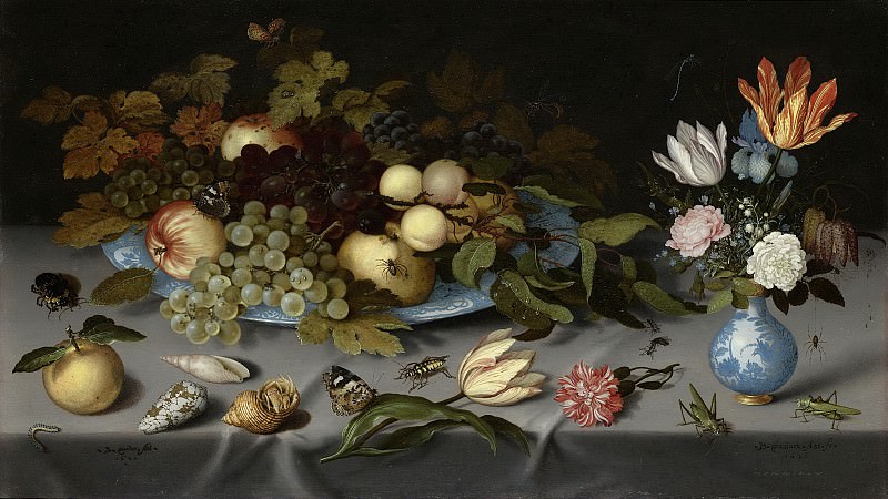 Бальтасар ван дер Аст -- Натюрморт с фруктами и цветами, 1620-1621. Рейксмузеум: часть 3