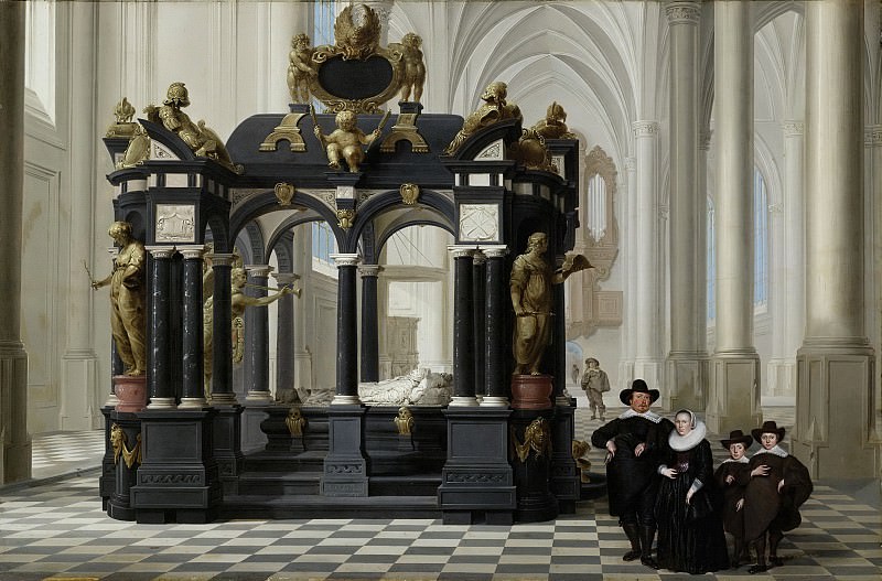 Delen, Dirck van -- Een familiegroep bij het praalgraf van prins Willem I in de Nieuwe Kerk te Delft, 1645. Rijksmuseum: part 3