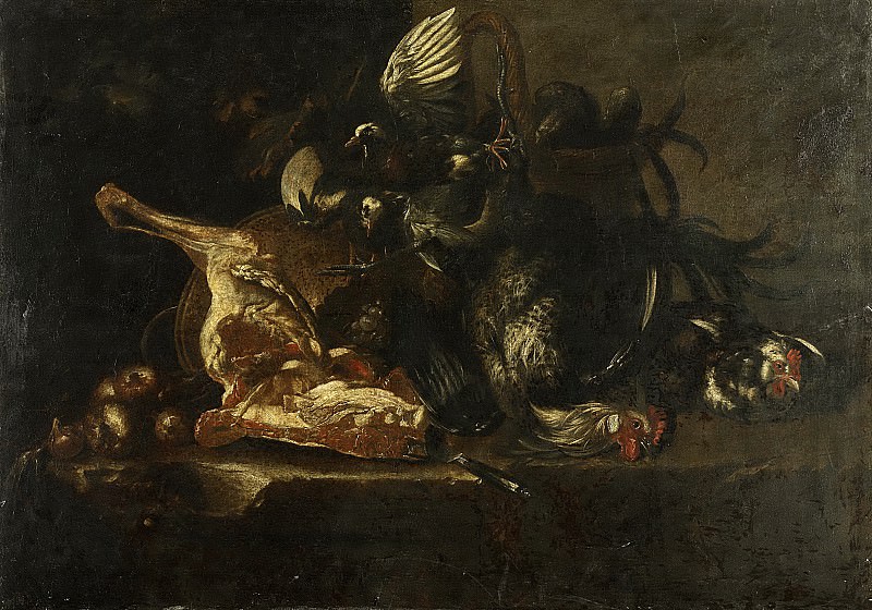 Кристоффель Пейтлинк -- Натюрморт с мясом и битой птицей, 1660-1671. Рейксмузеум: часть 3