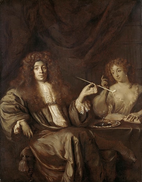 Vois, Ary de -- Adriaan van Beverland (1651-ca.1712). Schrijver van theologische werken en hekelschriften, met een dame van lichte zeden, 1670-1680. Rijksmuseum: part 3