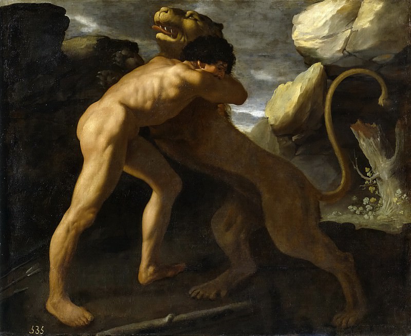 Zurbarán, Francisco de -- Lucha de Hércules con el león de Nemea. Part 3 Prado Museum