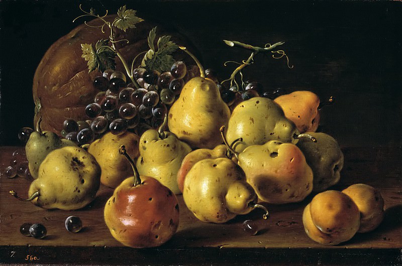 Meléndez, Luis Egidio -- Bodegón: membrillos, melocotones, uvas y calabaza, Part 3 Prado Museum