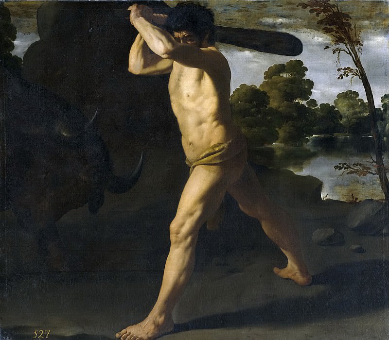 Zurbarán, Francisco de -- Hércules lucha contra el toro de Creta. Part 3 Prado Museum