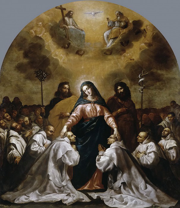 Carducho, Vicente -- La Virgen, acompañada de San José y San Juan Bautista, ampara bajo su manto a la Orden Cartujana. Part 3 Prado Museum