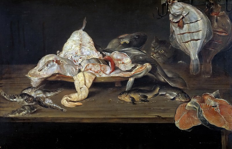 Adriaenssen, Alexander -- Bodegón: pescados y un gato tras la mesa. Part 3 Prado Museum