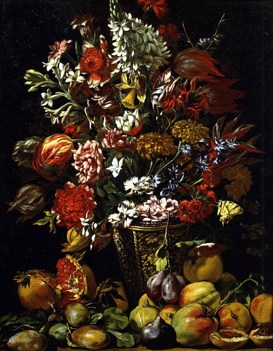 Master of the Acquavella Still Life - Still Life with Fruit and a Bouquet of Flowers. European art; part 1 (attr.)