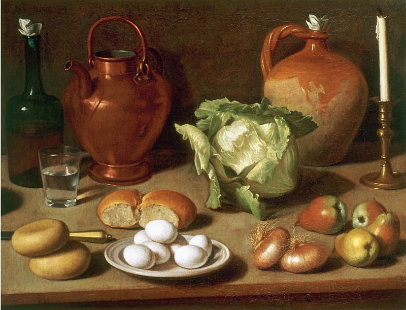Carlo Magini 1720 1806 Still Life with Eggs Cabbage and CandlestickStill Life with Cup Bottle Clay Pot and Candlestick 17945 203. European art; part 1