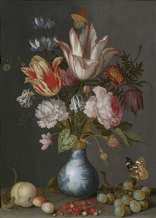 Balthasar van der Ast Flowers in a blue & white gilt vase. European art; part 1