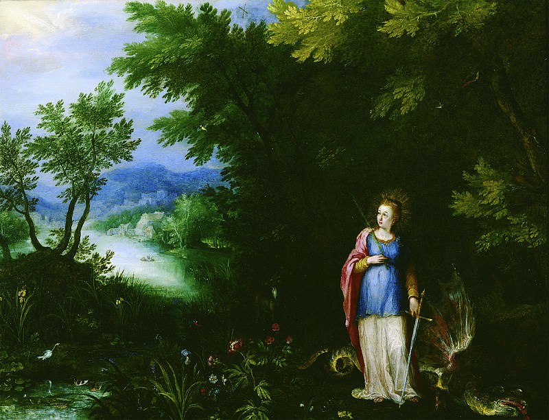 Saint Margaret and the Dragon in an extensive river landscape 1215 268. часть 5 - европейского искусства Европейская живопись