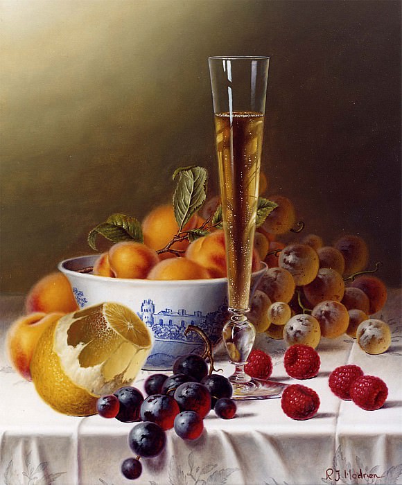 Roy Hodrien Still Life with Champagne & Fruit on a Tablecloth 26125 2426. часть 5 - европейского искусства Европейская живопись