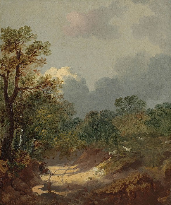 Томас Гейнсборо Пейзаж лесистой местности с пастухом, отдыхающим на солнце у проселка. часть 5 - европейского искусства Европейская живопись