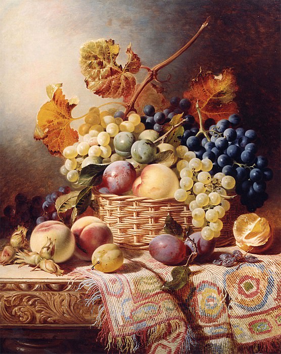 William Duffield Still Life with Basket of Fruit on a Table with a Rug 11994 2426. часть 5 - европейского искусства Европейская живопись