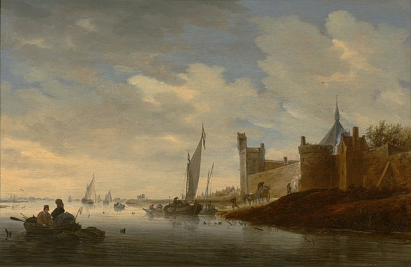 Salomon van Ruysdael River landscape with a walled town 28558 20. часть 5 - европейского искусства Европейская живопись