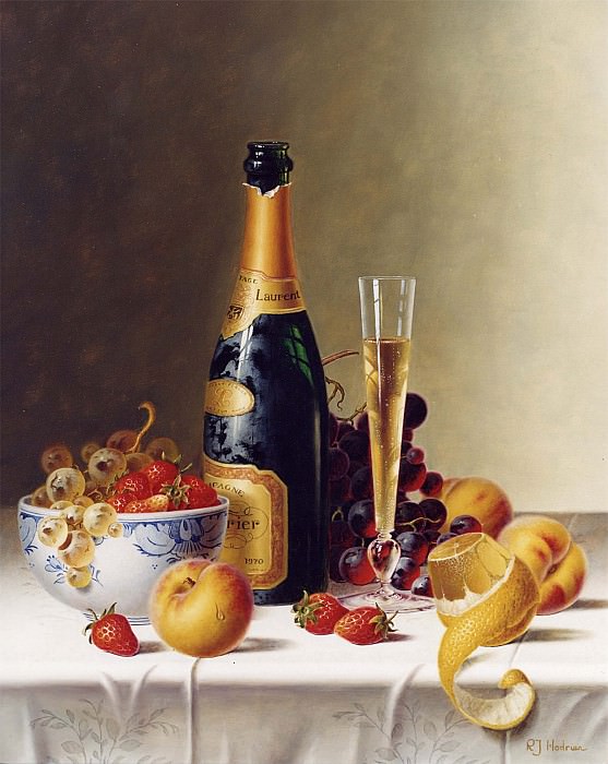 Roy Hodrien Still Life with Champagne & Fruit on a Tablecloth 30940 2426. часть 5 -- European art Европейская живопись