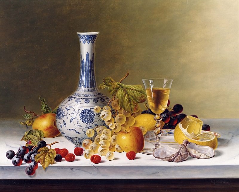 Рой Ходриэн - Натюрморт с вазой эпохи Минь и фруктами на мраморе. часть 5 - европейского искусства Европейская живопись