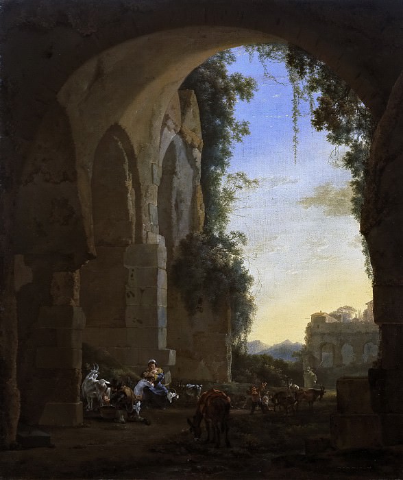 Asselijn, Jan -- Paisaje meridional con pastores en unas ruinas. Part 6 Prado Museum