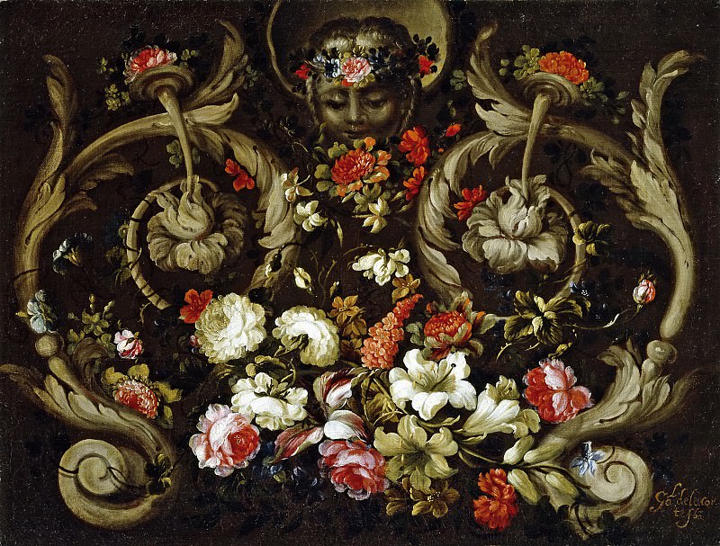 Corte, Gabriel de la -- Mascarón con flores. Part 6 Prado Museum