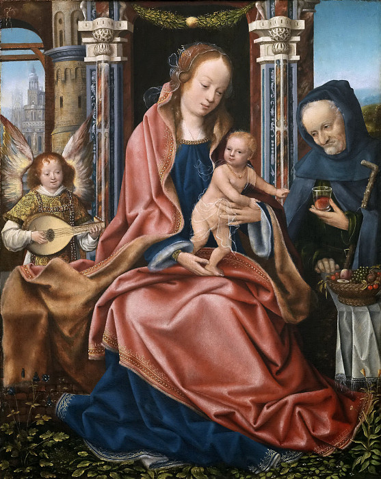 Maestro de Francfort -- Sagrada Familia con ángel músico. Part 6 Prado Museum