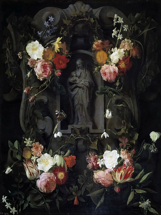 Seghers, Daniel -- Guirnalda con la Virgen y el Niño. Part 6 Prado Museum