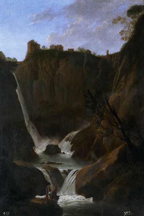 Anónimo -- Vista de la cascada de Tívoli con pescadores. Part 6 Prado Museum