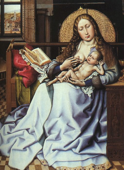 MASTER OF F. THE VIRGIN AND CHILD BEFORE A FIRESCREEN, NG LO. Flemish