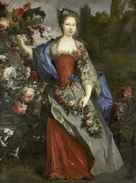 Largillière, Nicolas de -- Portret van een vrouw, volgens traditie Marie-Louise Elisabeth d’Orléans, duchesse de Berry, als Flora, 1690-1740. Rijksmuseum: part 4