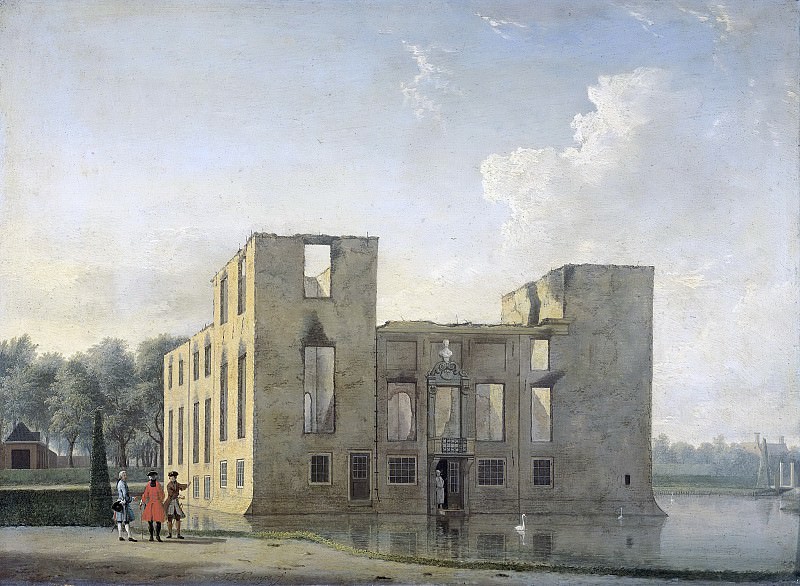 Ян тен Компе -- Замок Беркенроде в Хемстеде после пожара 4-5 мая 1747 года, вид сзади, 1747. Рейксмузеум: часть 4