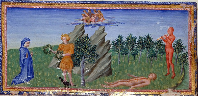 129 Dante and Apollo before Parnassus. Divina Commedia