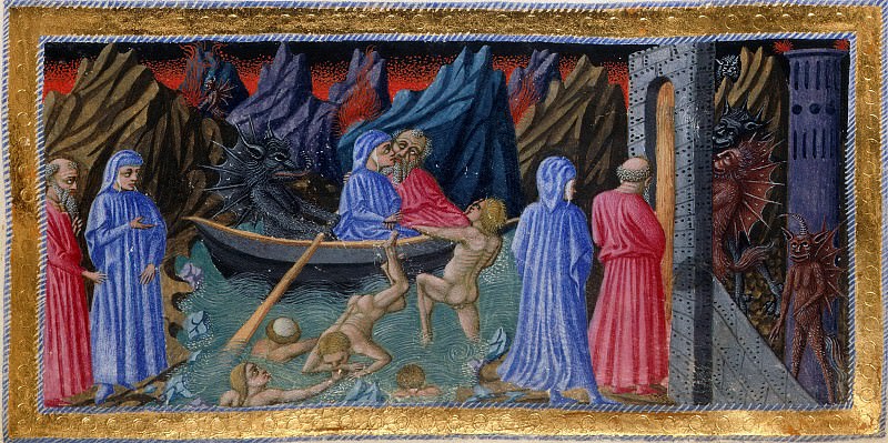 014 Fifth Circle – Dante and Virgil being rowed across the river Styx by a Phlegyas, Divina Commedia