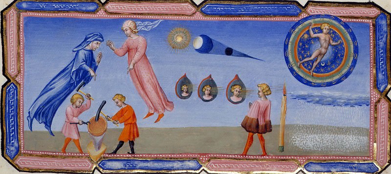 132 Beatrice explaining to Dante the appearance of the moon. Divina Commedia