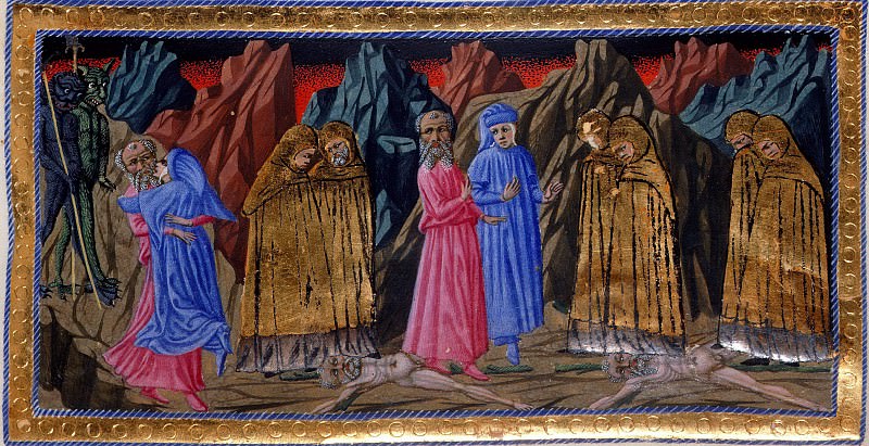 042 Eighth Circle – Dante and Virgil encountering three couples of hypocrites, Divina Commedia