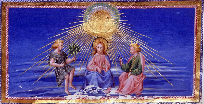 153 Adam, Christ and Solomon, with a sunburst of glory behind them, Divina Commedia