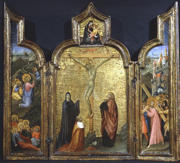 GIOVANNI DI PAOLO DI GRAZIA A Triptych The Crucifixion with the Virgin St John and the Donor 33072 1765. часть 2 - европейского искусства Европейская живопись
