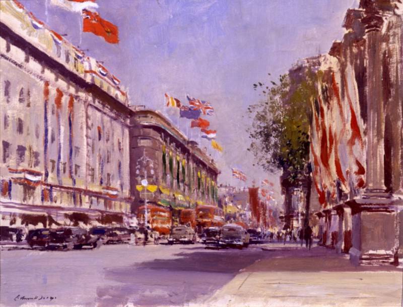 Эдвард Сигоу - Оксфорд-стрит от Мраморной арки 2 июня 1953 года. часть 2 - европейского искусства Европейская живопись