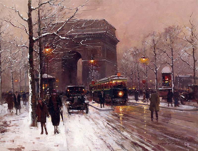 Edouard Cortes Arc de Triomphe Paris Winter. часть 2 -- European art Европейская живопись