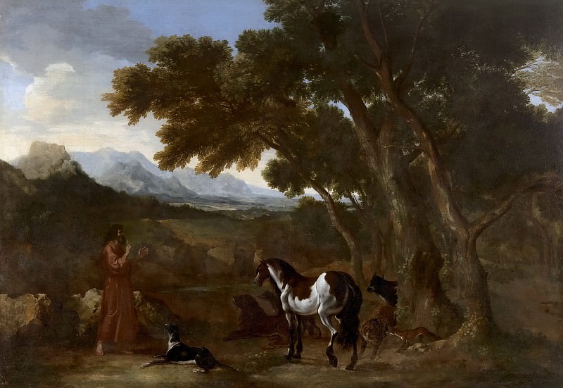 Dughet, Gaspard -- Paisaje con un anacoreta predicando a los animales, Part 5 Prado Museum