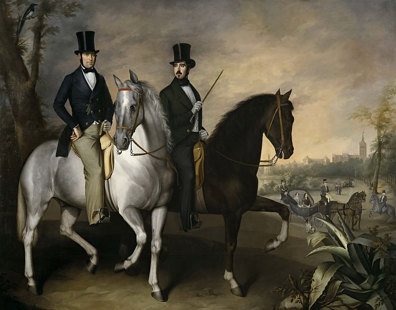 Roldán y Martínez, José -- El conde de Pinohermoso y el marqués de Molins, a caballo, en las afueras de Sevilla. Part 5 Prado Museum