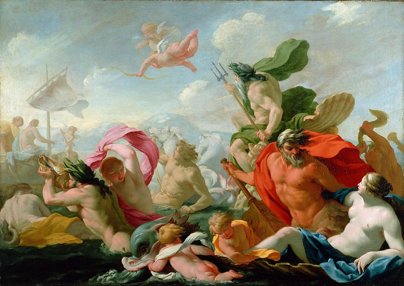 Лесюэр Эсташ (Париж 1617-1655) - Морские боги отдают честь Любви (95х134 см) 1636-38. Музей Гетти