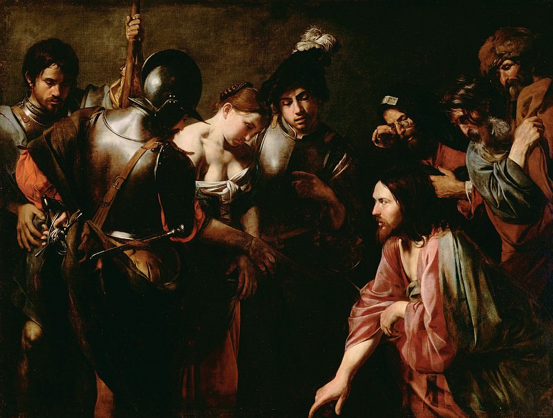 Булонь Жан-Валантен де (1594 Куломье - 1632 Рим) - Христос и грешница (167х220 см) 1620-е. Музей Гетти